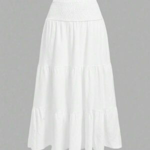 SHEIN MOD Jupe décontractée de style vacances avec cordon de serrage à la taille, en tissu maille multicouche. Jupe évasée pour femmes, convient pour les vacances d'été