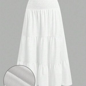 SHEIN MOD Jupe décontractée de style vacances avec cordon de serrage à la taille, en tissu maille multicouche. Jupe évasée pour femmes, convient pour les vacances d'été