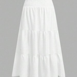 SHEIN MOD Jupe décontractée de style vacances avec cordon de serrage à la taille, en tissu maille multicouche. Jupe évasée pour femmes, convient pour les vacances d'été