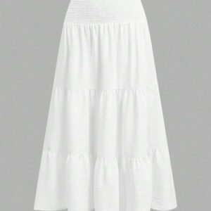 SHEIN MOD Jupe décontractée de style vacances avec cordon de serrage à la taille, en tissu maille multicouche. Jupe évasée pour femmes, convient pour les vacances d'été