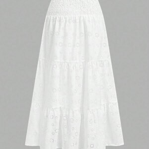 SHEIN MOD Jupe décontractée de style vacances avec cordon de serrage à la taille, en tissu maille multicouche. Jupe évasée pour femmes, convient pour les vacances d'été