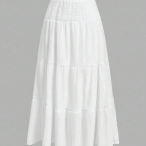 SHEIN MOD Jupe décontractée de style vacances avec cordon de serrage à la taille, en tissu maille multicouche. Jupe évasée pour femmes, convient pour les vacances d'été
