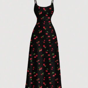 SHEIN MOD Robe fluide à taille froncée avec imprimé tie-dye dégradé de lys rouge, style minimaliste décontracté de vacances