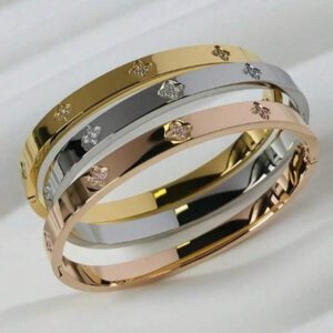 Bracelet ouvert en acier inoxydable plaqué 18 carats pour femme, bijoux de luxe imperméables et colorés en zircone cubique