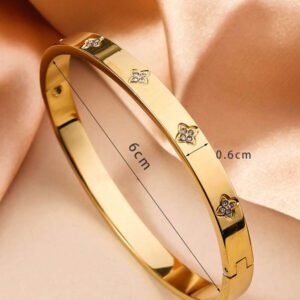 Bracelet ouvert en acier inoxydable plaqué 18 carats pour femme, bijoux de luxe imperméables et colorés en zircone cubique