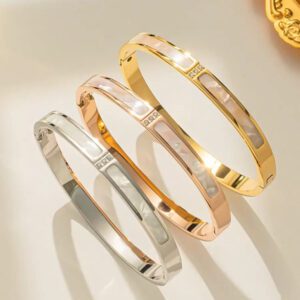 Bracelet ouvert en acier inoxydable plaqué 18 carats pour femme, bijoux de luxe imperméables et colorés en zircone cubique