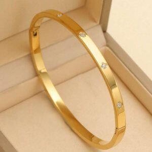 Bracelet ouvert en acier inoxydable plaqué 18 carats pour femme, bijoux de luxe imperméables et colorés en zircone cubique