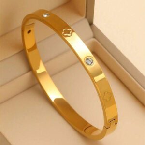 Bracelet ouvert en acier inoxydable plaqué 18 carats pour femme, bijoux de luxe imperméables et colorés en zircone cubique