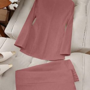 SHEIN Clasi Women Elegant Floral Decor Stand Collar Long Sleeve Top And Pants 2 Pieces Suit Set, Autumn For New Year Clothes