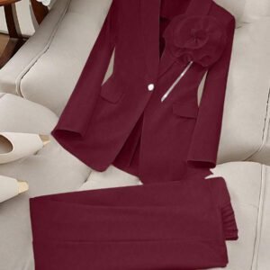 SHEIN Clasi Women Elegant Floral Decor Stand Collar Long Sleeve Top And Pants 2 Pieces Suit Set, Autumn For New Year Clothes