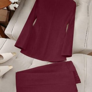 SHEIN Clasi Women Elegant Floral Decor Stand Collar Long Sleeve Top And Pants 2 Pieces Suit Set, Autumn For New Year Clothes