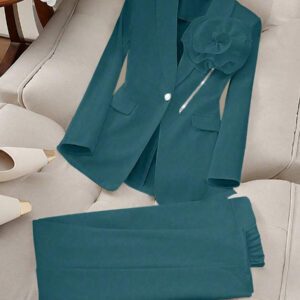 SHEIN Clasi Women Elegant Floral Decor Stand Collar Long Sleeve Top And Pants 2 Pieces Suit Set, Autumn For New Year Clothes