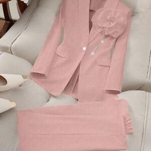 SHEIN Clasi Women Elegant Floral Decor Stand Collar Long Sleeve Top And Pants 2 Pieces Suit Set, Autumn For New Year Clothes