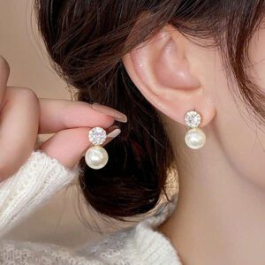 1 Pair Elegant Bow Faux Pearl Rhinestone Stud Earrings Valentines