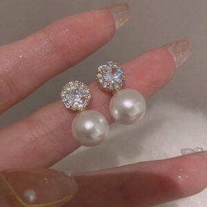 1 Pair Elegant Bow Faux Pearl Rhinestone Stud Earrings Valentines