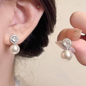 1 Pair Elegant Bow Faux Pearl Rhinestone Stud Earrings Valentines
