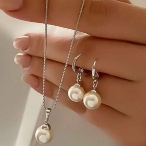 3pcs Set Minimalist Pearl Necklace And Earrings Set, Suitable For Women's Daily Wear, Festivals And Parties