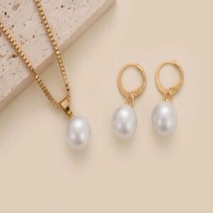 3pcs Set Minimalist Pearl Necklace And Earrings Set, Suitable For Women's Daily Wear, Festivals And Parties