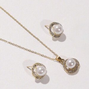 3pcs Set Minimalist Pearl Necklace And Earrings Set, Suitable For Women's Daily Wear, Festivals And Parties