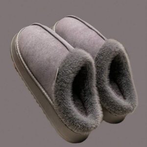 Bottines femme Pantoufles kaki duveteuses, chaudes et moelleuses avec doublure et col doux et moelleux. Semelle épaisse antidérapante. Chaussures unisexes pour la maison et l'extérieur