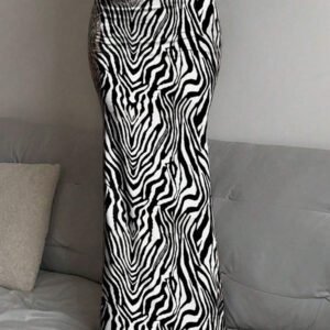 SHEIN SXY Jupe longue en tricot à taille basse imprimé zébré pour femmes, convient pour le printemps, l'été et l'automne