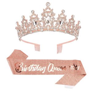 2pcs/Set Crystal Birthday Queen Tiara Crown Ribbon For Women Girls Birthday Queen Headband Sash Elegant Princess Crown With Combs Mom Birthday Hair Accessories Happy Birthday Party Decorations, Back To School Valentine Day