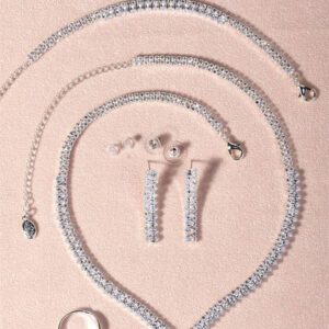 CORUIXI 4pcs Fashionable Gold V-Shaped Jewelry Set For Women, Includes Zirconia Necklace, Earrings, Bracelet, Ring, Diamond Accessories Suitable For Daily Wear