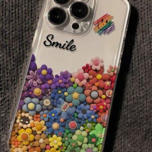 Apple Smile Flower Transparent Straight Edge Simple Perforated Anti-Drop Thickened Phone Case Printed Compatible With IPhone 15 XR /7/8 IPhone 15 Pro Max/12 Pro Max/13 Pro Max/14 Pro Max 13 14 11 12P 14 P11 P11 Soft Shell P12 Anti-Drop XS.XR /78P.78GES2, Phone Case Cover Waterproof Shockproof Scratch Resistant