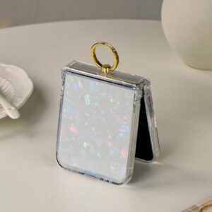 Sequins 1pc Shiny Colorful Shell Pattern Cardboard Bracket Ring Hinge Full Coverage Folding Phone Case Compatible With Galaxy Z Flip3 5G, Galaxy Z Flip4 5G, Galaxy Z Flip5 5G, Galaxy Z Flip6 5G Waterproof Shockproof Anti-Fall Scratch Resistant