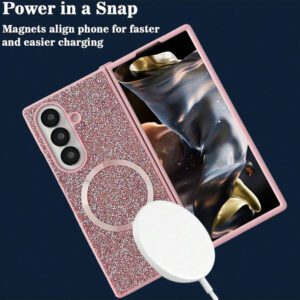 keshengtai 1pc Glitter Rhinestone Magnetic Phone Case For Samsung Galaxy Z Fold 7 6 5 4 3 5G Waterproof Shockproof Anti-Fall Scratch Resistant