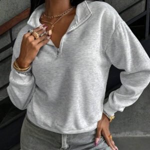 INAWLY Solva Women's Casual Zip-Up Drop Shoulder Sweatshirt For Autumn, Everyday Wear Graduation,Back To School Outfits,Graduation,Teacher Outfits For Women,Back To School Pullover Fall Outfit