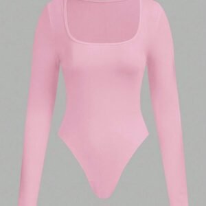 SHEIN EZwear 2pcs Women's Square Neck Long Sleeve Bodysuit Set