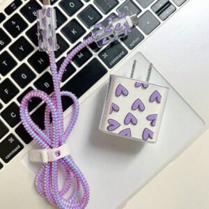5pcs/Set Purple Flying Design 20W/18W Phone Charger Set, Charging Cable Protector, Charger Head Cover, Compatible With IPhone 11 12 13 14 15 16 Charger Protector