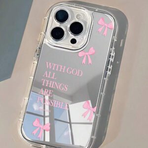 1pc Minimalist Pink Girl Bowknot Religious Slogan Design Airbag Anti-Slip Soft Phone Case Compatible With IPhone11/12/13/14/15/16 Pro Max Waterproof Shockproof Anti-Fall Scratch Resistant