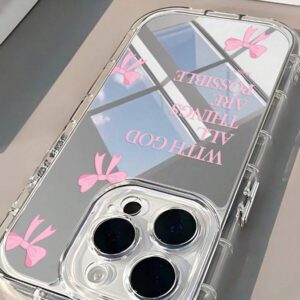 1pc Minimalist Pink Girl Bowknot Religious Slogan Design Airbag Anti-Slip Soft Phone Case Compatible With IPhone11/12/13/14/15/16 Pro Max Waterproof Shockproof Anti-Fall Scratch Resistant