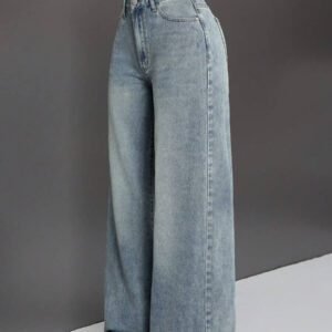 SHEIN ICON Pantalon En Jean À Jambes Larges Rétro Pour Femmes Avec Poches