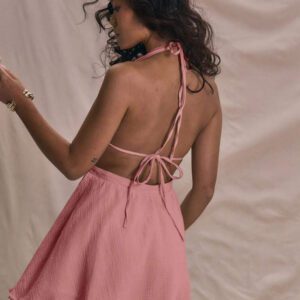 MUSERA Robe mini sans manches en lin avec encolure en V, col ras-du-cou et taille cintrée. Idéale pour l'été, les vacances, Ibiza, le style bohème, les sorties de pays occidental, les sorties du soir, les rendez-vous, les anniversaires