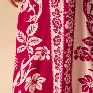CAJUNI Robe d'été décontractée de plage pour femmes, style vacances tropicales boho, avec imprimé de fleurs et de palmiers, à fines bretelles, avec laçage
