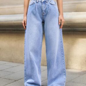 RueChic Jeans décontractés à taille haute et jambes évasées pour femmes, avec effet lavé