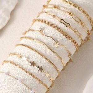 10 pièces/set Bracelet de charme de stars en strass de cuivre élégant et faux perles, convient pour le port quotidien des femmes