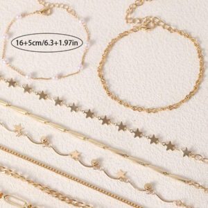 10 pièces/set Bracelet de charme de stars en strass de cuivre élégant et faux perles, convient pour le port quotidien des femmes