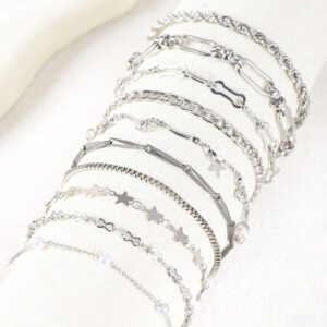 10 pièces/set Bracelet de charme de stars en strass de cuivre élégant et faux perles, convient pour le port quotidien des femmes