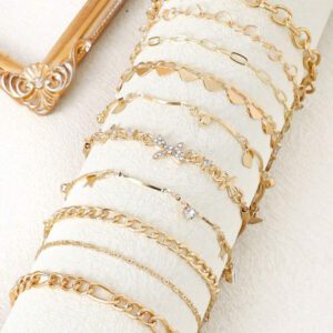 10 pièces/set Bracelet de charme de stars en strass de cuivre élégant et faux perles, convient pour le port quotidien des femmes