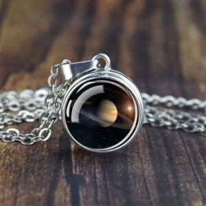 Collier système solaire, pendentif bouton pression en verre galaxie de planète Saturne Terre Lune, bijou cadeau astronomique