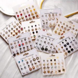 Ensemble De 12 Paires De Boucles D'oreilles Avec Fausses Perles Et cœurs De Fraises, Boucles D'oreilles Dorées Simples Pour Les Filles, Ensemble De Boucles D'oreilles Quotidiennes