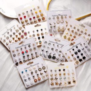 Ensemble De 12 Paires De Boucles D'oreilles Avec Fausses Perles Et cœurs De Fraises, Boucles D'oreilles Dorées Simples Pour Les Filles, Ensemble De Boucles D'oreilles Quotidiennes
