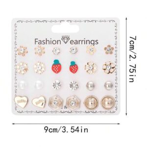 Ensemble De 12 Paires De Boucles D'oreilles Avec Fausses Perles Et cœurs De Fraises, Boucles D'oreilles Dorées Simples Pour Les Filles, Ensemble De Boucles D'oreilles Quotidiennes