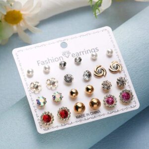 Ensemble De 12 Paires De Boucles D'oreilles Avec Fausses Perles Et cœurs De Fraises, Boucles D'oreilles Dorées Simples Pour Les Filles, Ensemble De Boucles D'oreilles Quotidiennes