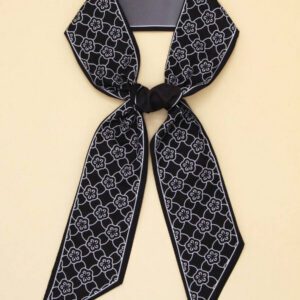 1pc Women's Black & Coffee Ditsy Floral Neck Scarf, Versatile Fashion Headband, Gift Wrap, Bag Tie, Simple & Stylish