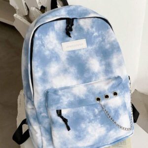 Sac à dos tie-dye polyvalent avec grande capacité, décoration de chaîne et poches multiples, convient pour l'école, le campus, les voyages et les vacances